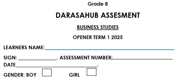 Grade 8 BUSINESS STUDIES OPENER TERM 1 2025