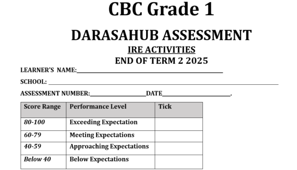 Grade 1 IRE ACTIVITIES END TERM 2 ASSESMENT