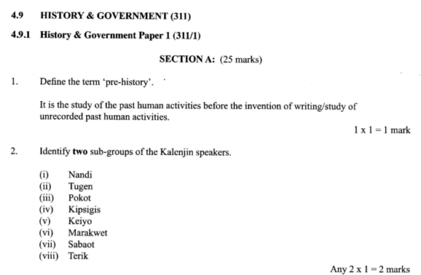 KCSE History and government past papers