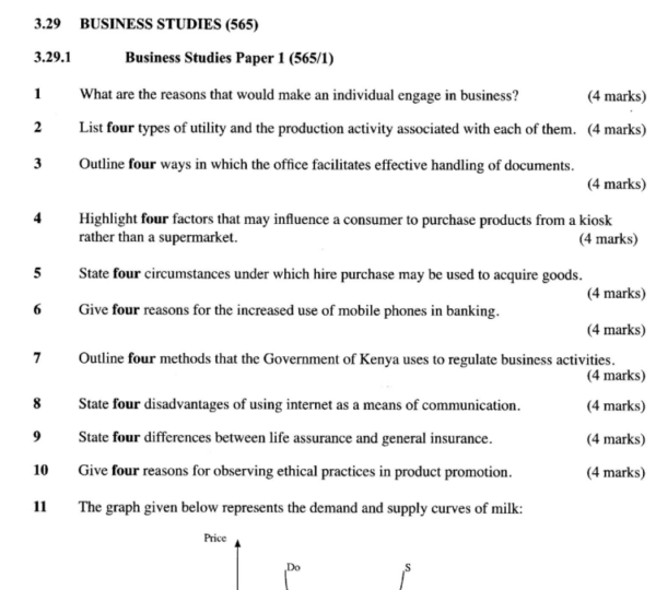 KCSE business studies past papers