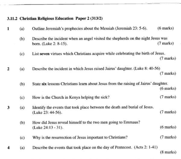 KCSE CRE past papers