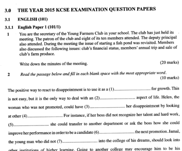 KCSE English past papers
