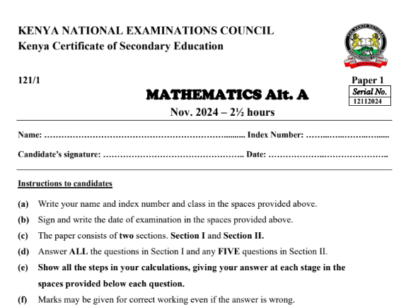 KCSE Mathematics past papers